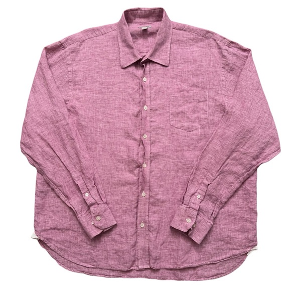 J.Peterman Shirt Mens Size XL Long Sleeve Button 100% Linen Houndstooth Pink - Picture 1 of 6